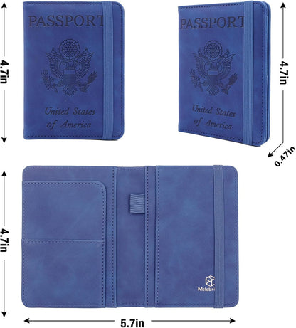 Melsbrinna Premium Leather Passport Holder Covers Case, Waterproof Rfid Blocking Travel Wallet Passport Holder with Pen Holder, Cute Passport Book for Women/Men
