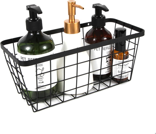 4 set Hanging Wall Basket Organizer,Over the Cabinet Door Wire Baskets for Organizing -Space-Saving Hanging Baskets for Organizing,Wall Mount Storage,No Drilling Adhesive Wall Storage Basket, Black