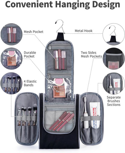 Narwey Small Hanging Travel Toiletry Bag Cosmetic Make Up Organizer for Women and Men (Medium, Black)