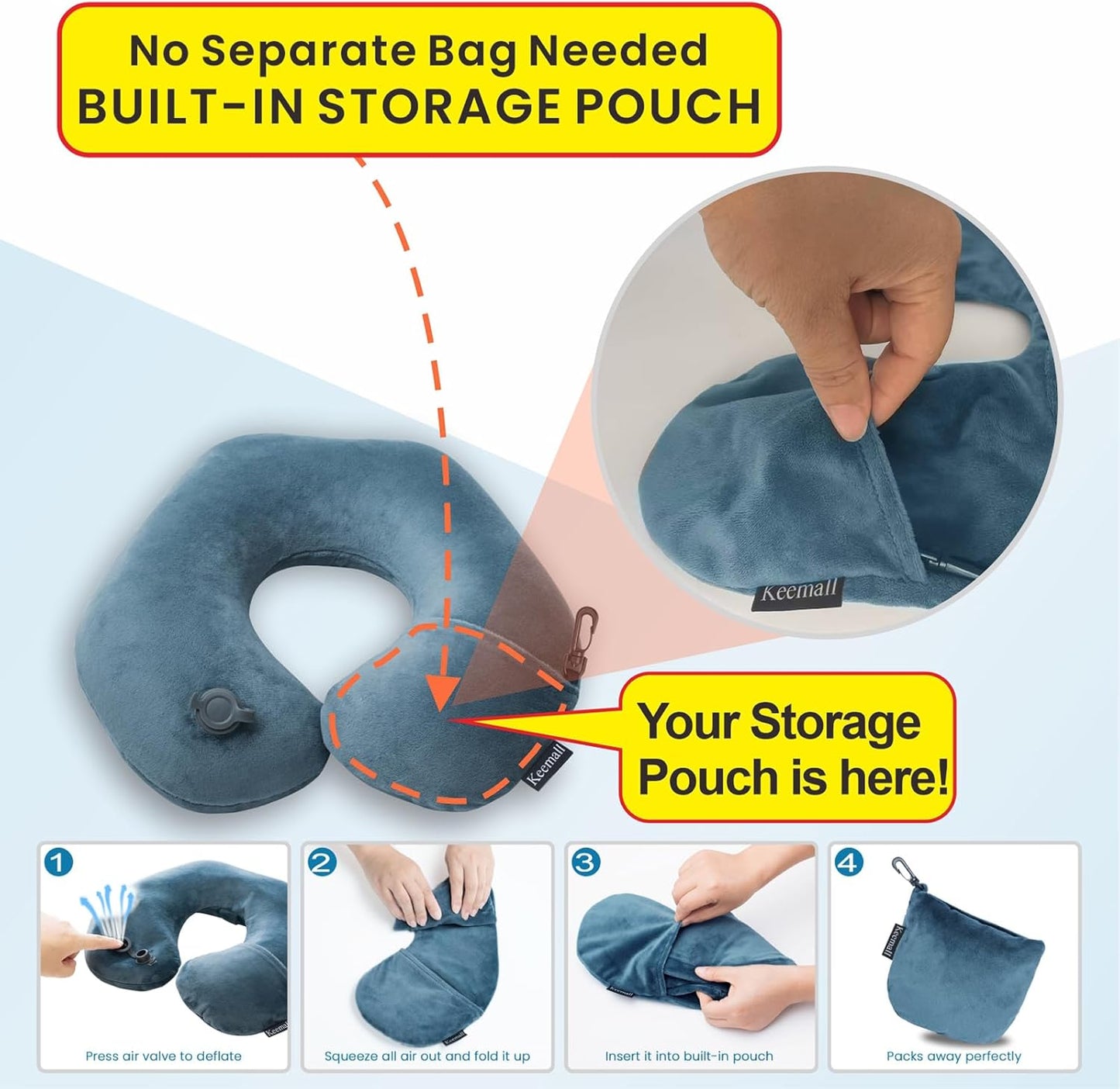 2Pack Inflatable Travel Neck Pillow for Airplane Train Car Washable Pillowcase U Shaped Office Napping Pillow