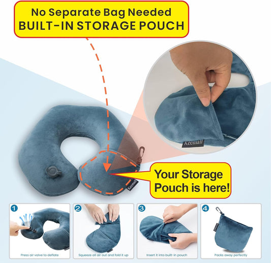 2Pack Inflatable Travel Neck Pillow for Airplane Train Car Washable Pillowcase U Shaped Office Napping Pillow