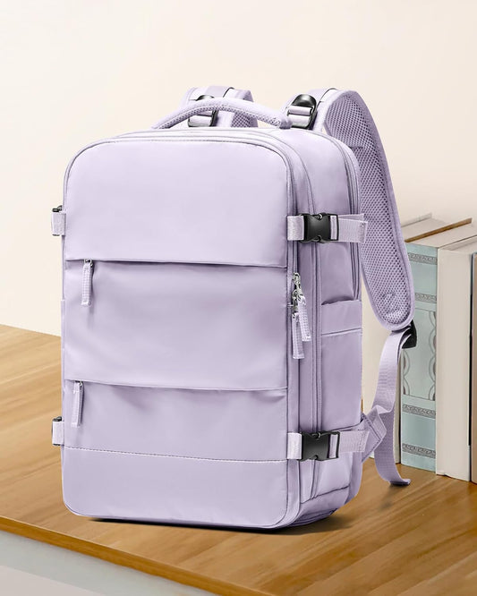 coowoz Large Travel Backpack For Women Men,Carry On Flight Approved,Hiking Waterproof Outdoor Sports Rucksack Casual Daypack Fit 15.6 Inch Laptop Shoes Compartment (Purple)