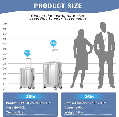 DOMINOX All Aluminum Carry On Luggage Hard Shell Luggage Aluminum Suitcase - Image 8