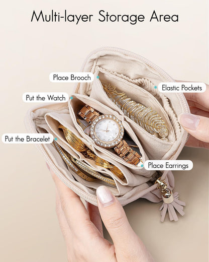 Vlando Small Travel Jewelry Organizer,Jewelry Pouch Bags,Velvet Jewelry Storage Bag for Bracelet Rings Earring,Portable Jewelry Travel Case for Traveler-Apricot Pink