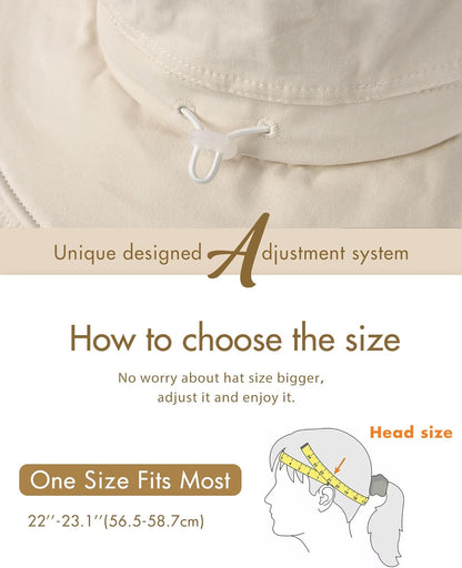 Sun Hats for Women Gardening Hat Wide Brim Ponytail Beach Sun Protection Breathable Cotton Summer Hat with Fold-Up Brim