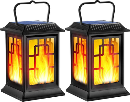 Solar Lanterns Outdoor Waterproof Hanging Solar Lanterns Garden Lights Solar Powered Flame Lights LED Lights for Patio Pathway Deck Yard (2 Pack)