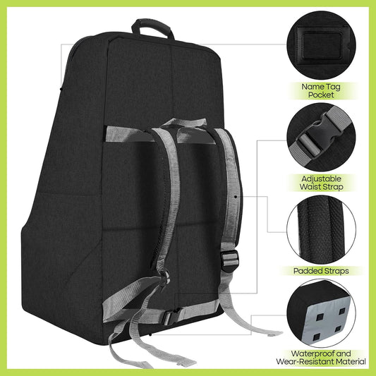 Padded Car Seat Travel Bag for Airplane, Heavy Duty Backpack for Air Travel, Water-Resistant Carrier with Shoulder Strap, Fits Most Car Seats (Black)