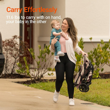 Lightweight Baby Travel Stroller with Carbon Fiber Frame, Compact & Airplane-Friendly, One-Handed Folding Design, 11.6 lbs, Perfect for Toddlers, Simply Taupe