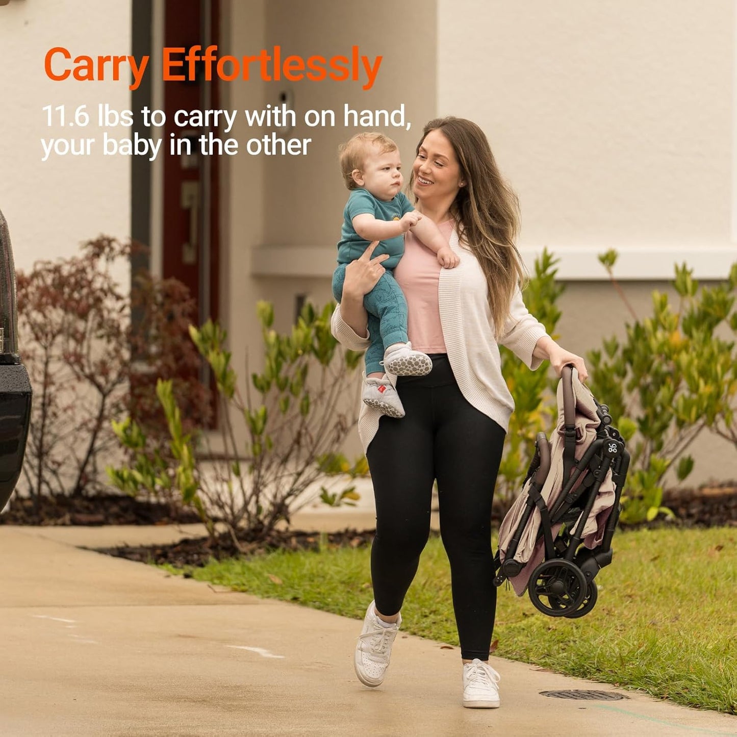 Lightweight Baby Travel Stroller with Carbon Fiber Frame, Compact & Airplane-Friendly, One-Handed Folding Design, 11.6 lbs, Perfect for Toddlers, Organizer & Cushion Included, Simply Taupe