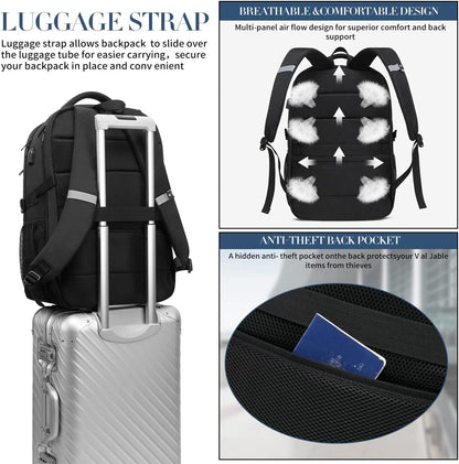 PUSLOM Extra Large Travel Laptop Backpack for Men 55L,Water Resistant 18.4 inch Big Business Laptop bags with USB Charging Port,TSA Friendly Anti Theft Computer Bag for Work College,Red