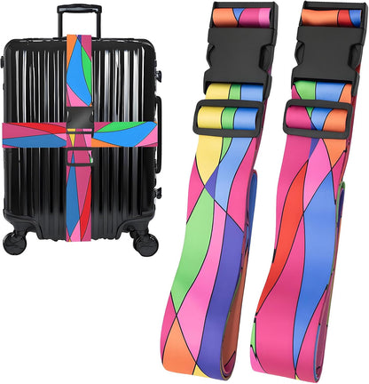 Colorful Luggage Straps for Suitcases, Adjustable Luggage Travel Belts to Keep Luggage Security While Travel, Strong Polyester Fabric, Easy-to-Recognize Stylish Design Travel Accessories, 2 Pack