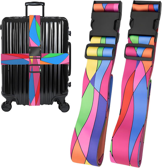 Colorful Luggage Straps for Suitcases, Adjustable Luggage Travel Belts to Keep Luggage Security While Travel, Strong Polyester Fabric, Easy-to-Recognize Stylish Design Travel Accessories, 2 Pack