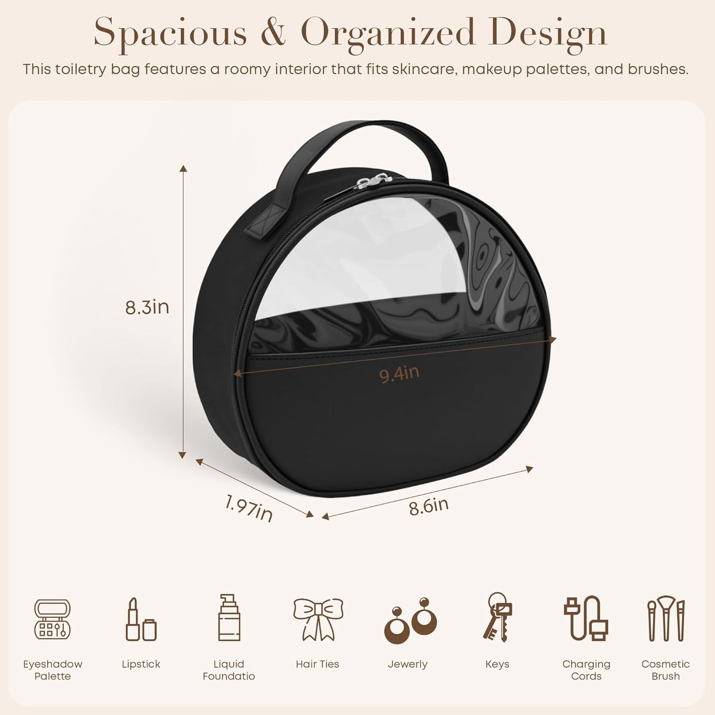 Clear Toiletry Bag, Travel Makeup Bag, Large Transparent Cosmetic Bag with Zipper，Organize Cosmetics & Skincare Essentials (Large)