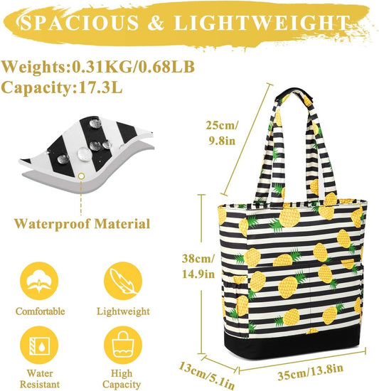 VASCHY Beach Bag for Women, Large Waterproof Sandproof Fold-able Packable Pool Tote Bag w Zipper/Pockets