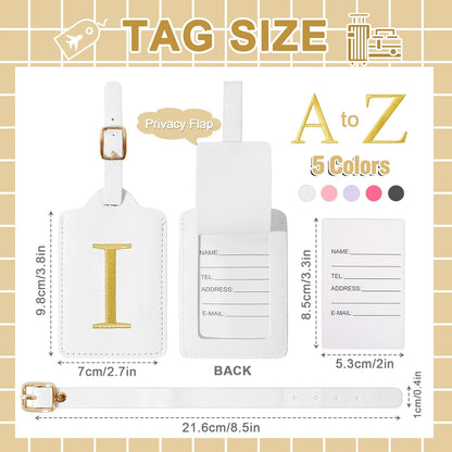Personalized Initial Luggage Tags for Suitcase TSA Approved, White Leather Cute Luggage Tag with Privacy Cover Name Card, Embroidered Custom Luggage Tags Travel Baggage Tags Gifts for Women Kids(I)