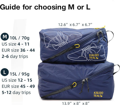 Ultralight Travel Shoe Bag 10L, Fits 2 Pairs Shoes, Large Water-Resistant Packing Cube.