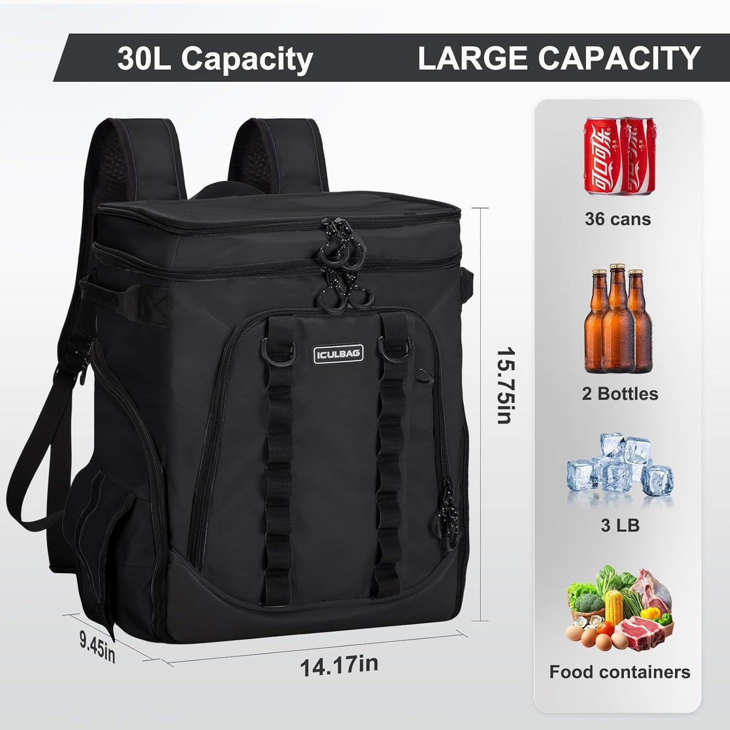 Beach Cooler Backpack for Men 36cans Insulated Backpack Cooler Lunch Bag for Women Camping Hiking Picnic Travel for 18 Hours Cooling 30L