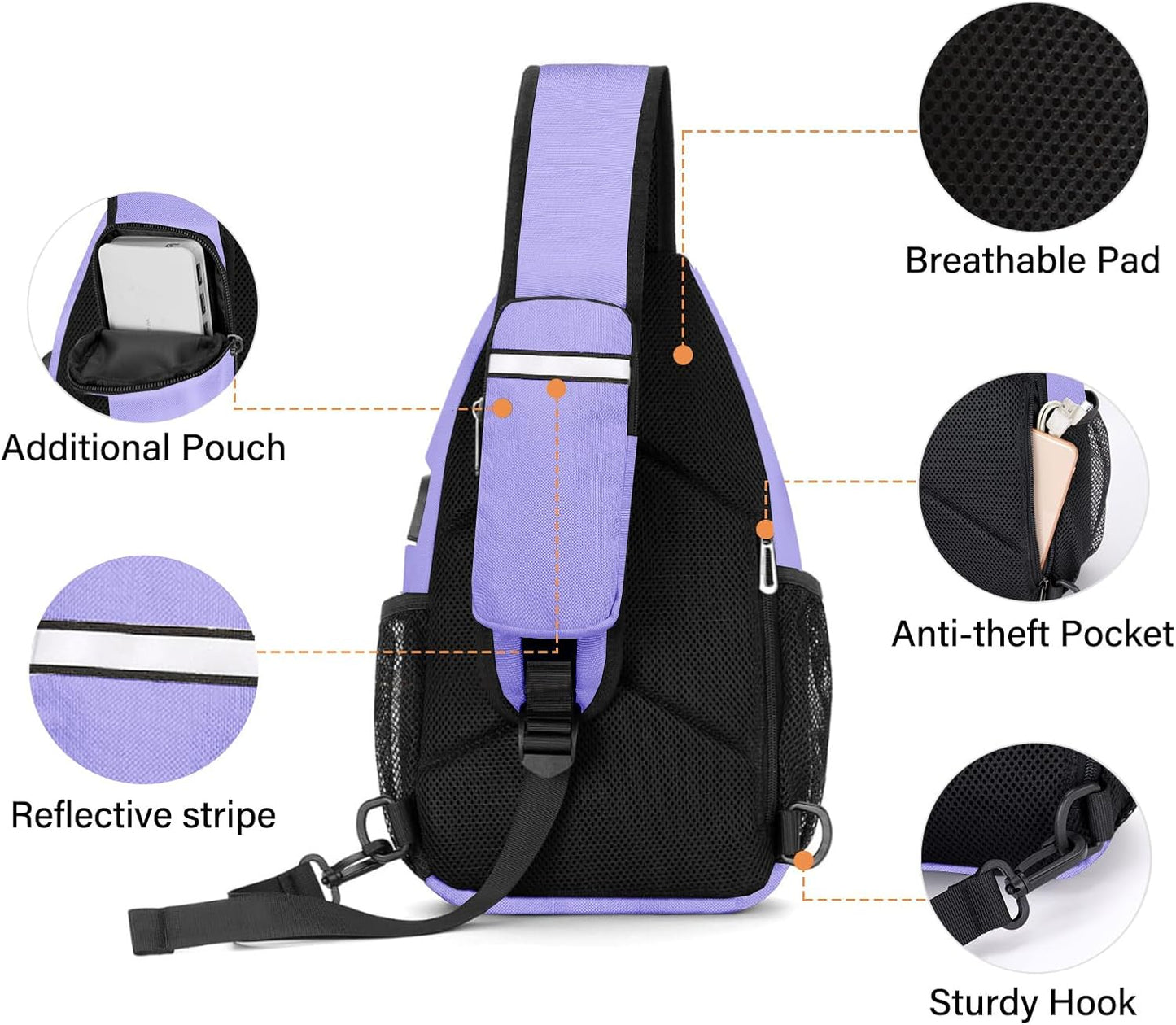 MOSISO Sling Backpack Bag, Crossbody Shoulder Bag Travel Hiking Daypack Chest Bag with Front Square Pocket&USB Charging Port