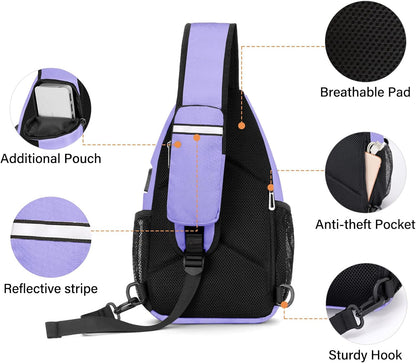 MOSISO Sling Backpack Bag, Crossbody Shoulder Bag Travel Hiking Daypack Chest Bag with Front Square Pocket&USB Charging Port