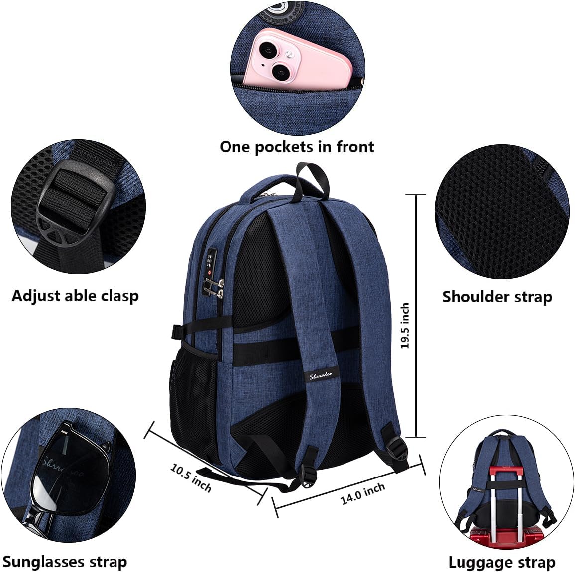 SHRRADOO Anti Theft Laptop Backpack Travel Backpacks with usb Charging Port for Women Men High School College Backpack Computer Bag Fits 17 Inch Laptop,Royal Blue