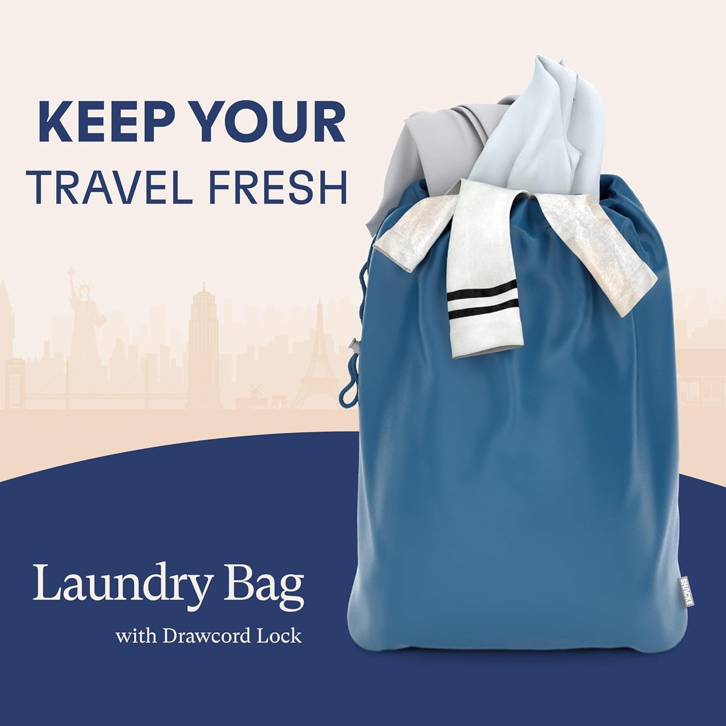 Shacke Premium 8 Packing Cubes Set - Lightweight Mesh Travel Luggage Organizers with Laundry Bag, 8-Piece Suitcase Storage System (Navy)