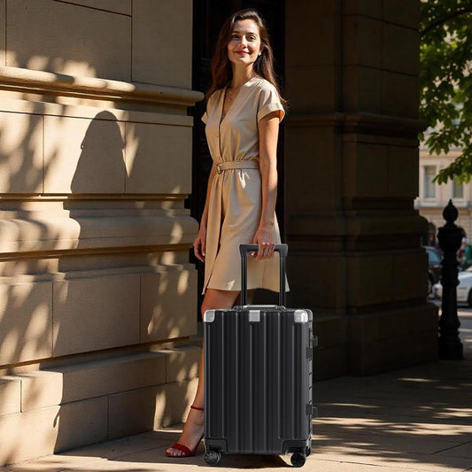 Krute Luggage 24 Inch Aluminum Frame Zipperless Suitcase with Spinner Wheels Checked Luggage PC+ABS Lightweight Hardshell