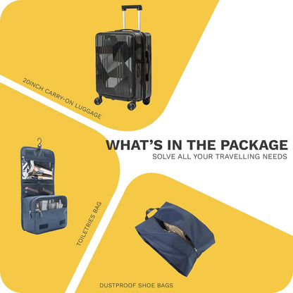 Carry On Luggage 22x14x9 Airline Approved Expandable Top Opening Carryon Luggage, TSA Approved Carry On Luggage Hard Shell Suitcases, Lightweight Away Carry On Suitcases, Black