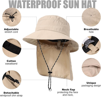 Water-Resistant Sun UPF 50+ Bucket Hat Protection Packable Brimmed Boonie for Women Men Summer Lightweight Hiking Outdoor Cap