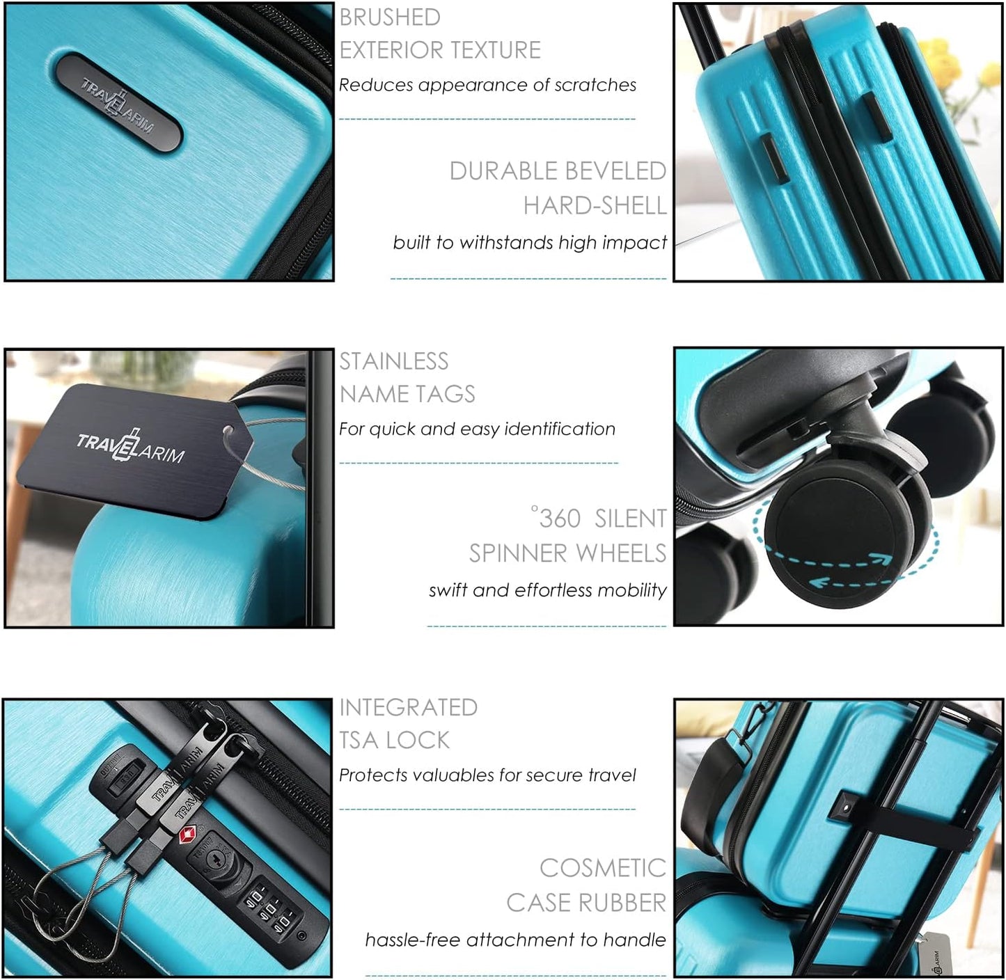 22 Inch Carry On Luggage 22x14x9 Airline Approved, Carry On Suitcase with Wheels, Hard-shell Carry-on Luggage, Durable Luggage Carry-On, Teal Small Suitcase with Cosmetic Case