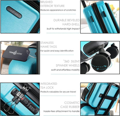 22 Inch Carry On Luggage 22x14x9 Airline Approved, Carry On Suitcase with Wheels, Hard-shell Carry-on Luggage, Durable Luggage Carry-On, Teal Small Suitcase with Cosmetic Case