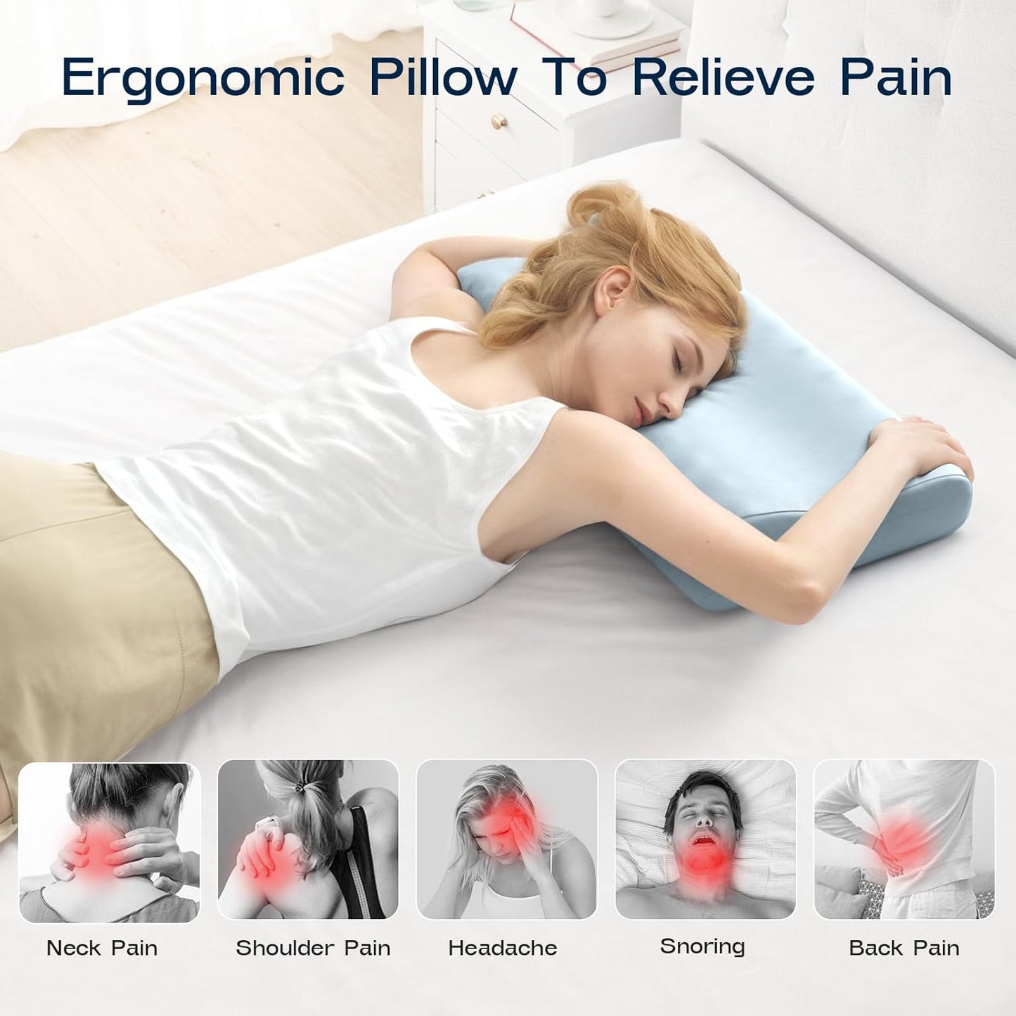 Cervical Neck Pillow for Sleeping - Memory Foam Pillows, Orthopedic Pillow for Neck and Shoulder Pain, Adjustable Cooling Contour Pillow (Misty Blue, Queen)