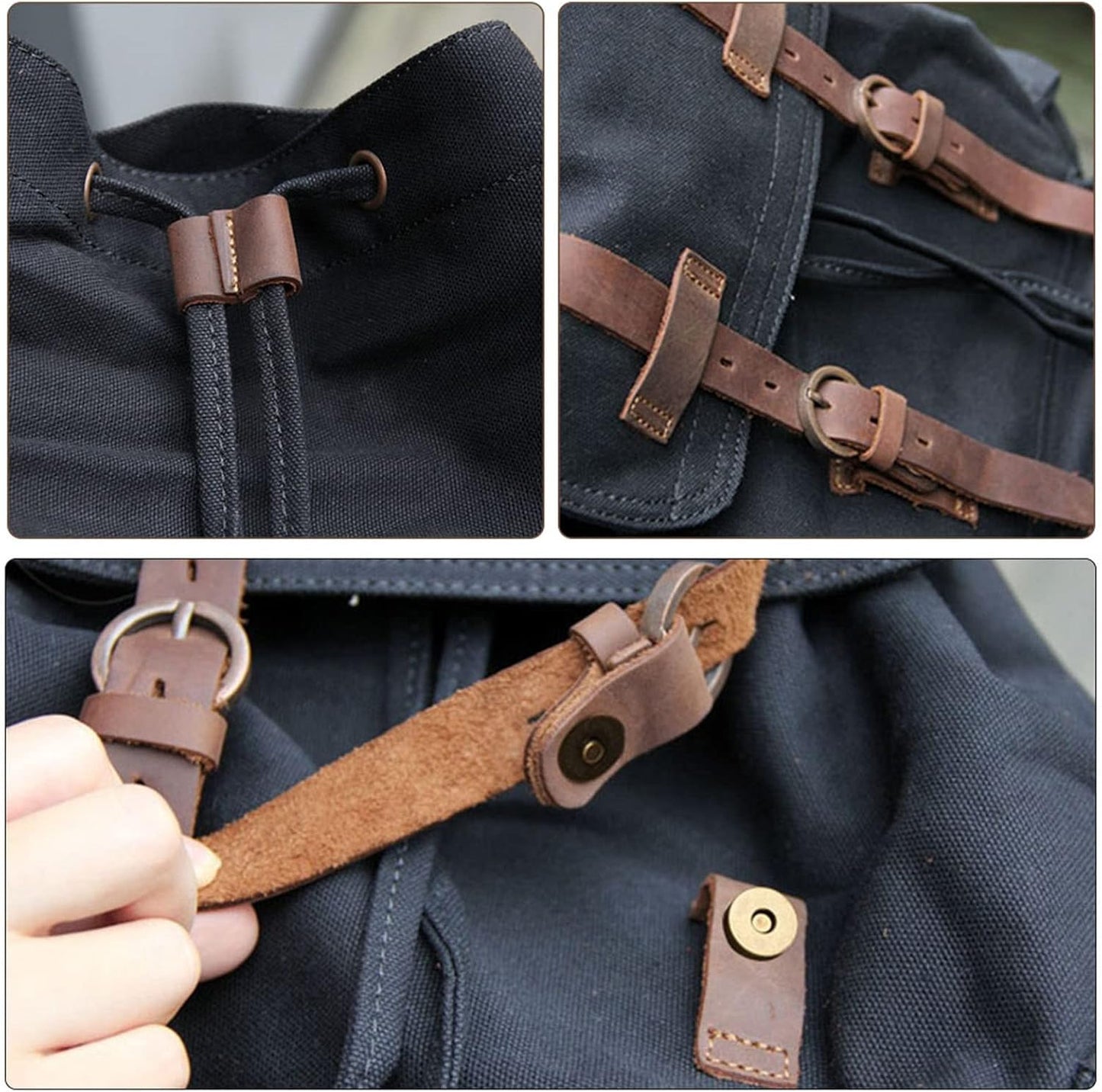 AUGUR High Capacity Canvas Vintage Backpack - for Hiking Travel 12-15" Laptop Backapcks for Men Casual Daypacks School bag Rucksack (M-Black)