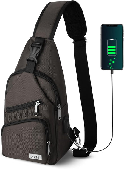 AMJ Crossbody Sling Bag Men Women, Casual Shoulder Backpack, Chest Daypack Satchel for Hiking Travel