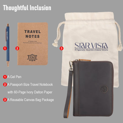 STAR VISTA Lorenzo Full Grain Leather Family Passport Wallet for 4, Large Travel Document Organizer for Exquisite Voyagers, Multi-Currency Compartments, RFID Blocking, AirTag Track, Dark Brown