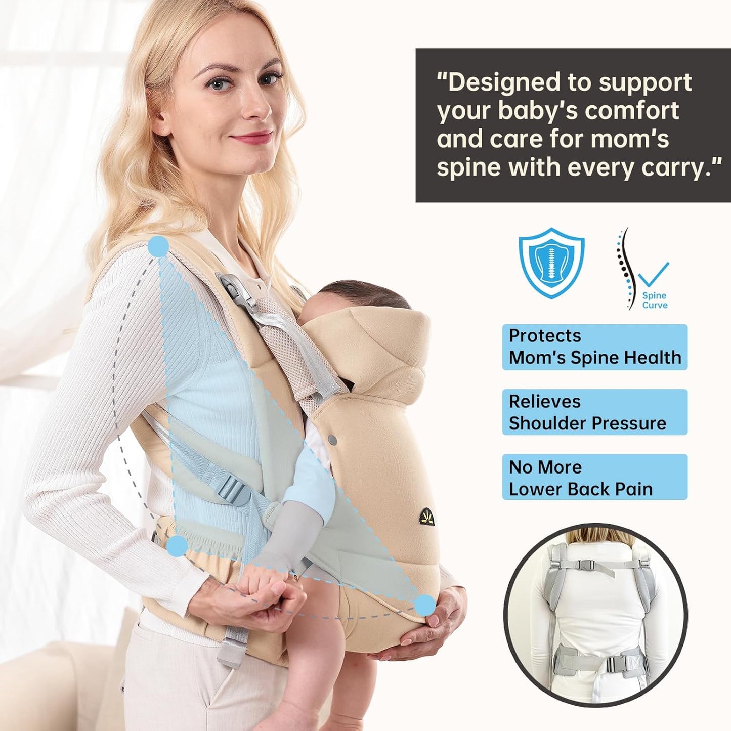 Baby Carrier for Newborns to Toddlers, Adjustable, Ultra-Soft and Weightless, Ergonomic Baby Carrier with Head Support, Baby Travel Gear, Baby Essentials (Beige),