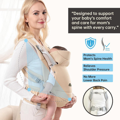 Baby Carrier for Newborns to Toddlers, Adjustable, Ultra-Soft and Weightless, Ergonomic Baby Carrier with Head Support, Baby Travel Gear, Baby Essentials (Beige),