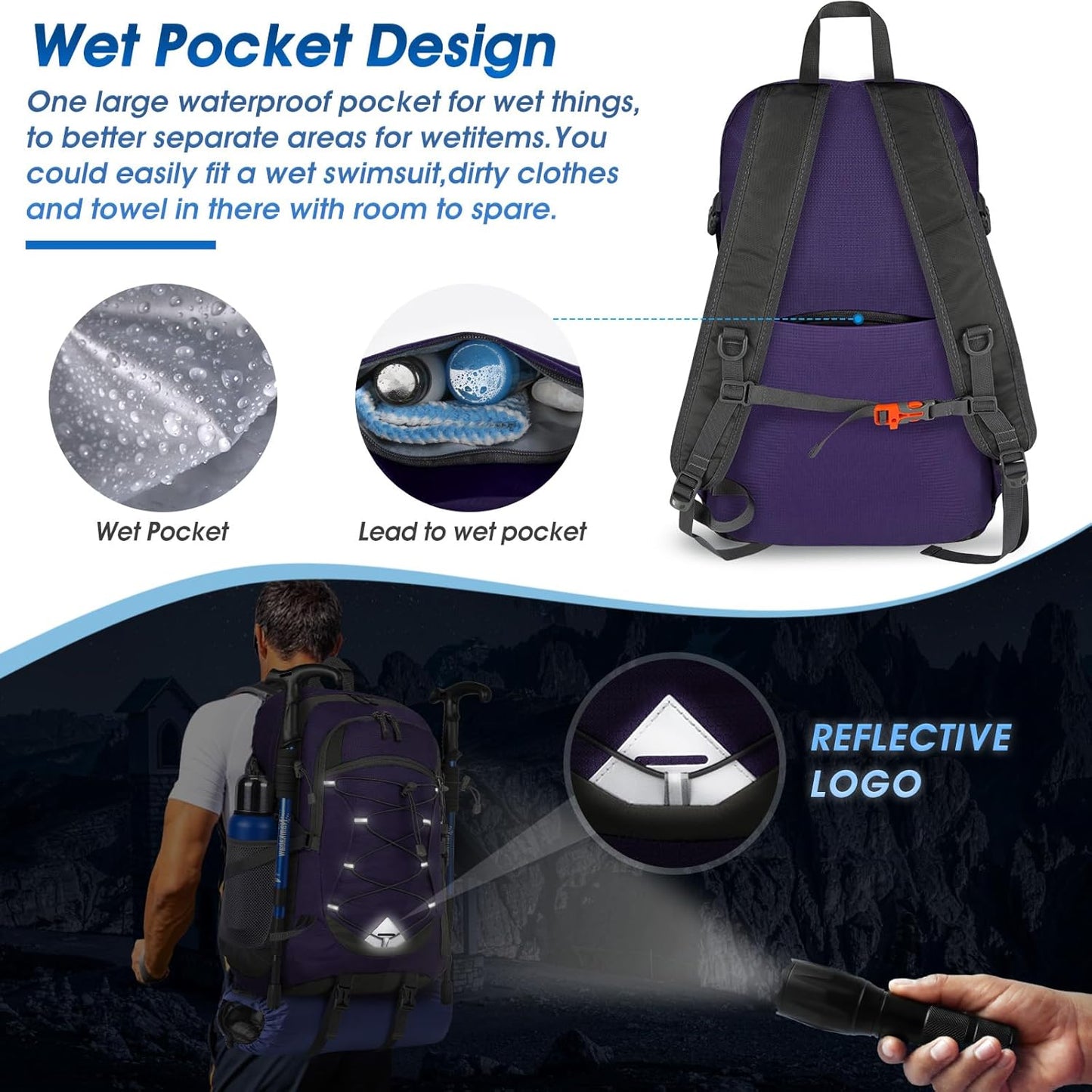 IGOLUMON Hiking Backpack 40L Packable Lightweight Camping Backpack Men Women Waterproof Hiking Daypack Outdoor Travel Daypack