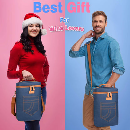Tirrinia 4 Bottle Wine Gift carrier - Insulated & Padded Portable Versatile Wine Carrying Cooler Tote Bag for Travel, BYOB Restaurant, Wine Tasting, Party, Gift for Wine Lovers, Dark Blue