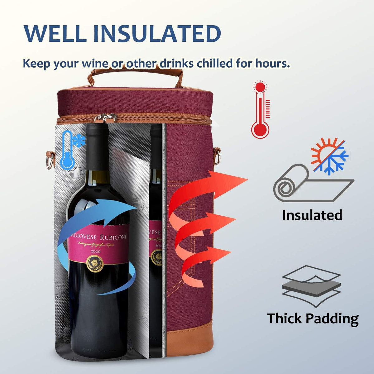 Tirrinia 2 Bottle Wine Gift Tote Carrier - Leakproof & Insulated Padded Versatile Wine Cooler Bag for Travel, BYOB Restaurant, Wine Tasting, Party, Dinner, Gift for Wine Lovers, Red