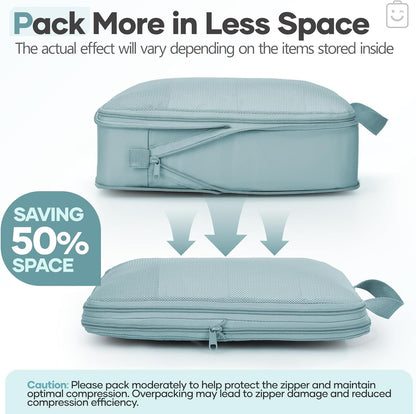 Veken 11 Set Compression Packing Cubes for Travel Essentials,Compressible Expandable Large Luggage Suitcase Organizer Bags for Clothing,Durable Space Saver Storage Bags with Toiletry Bags(Blue Gray)