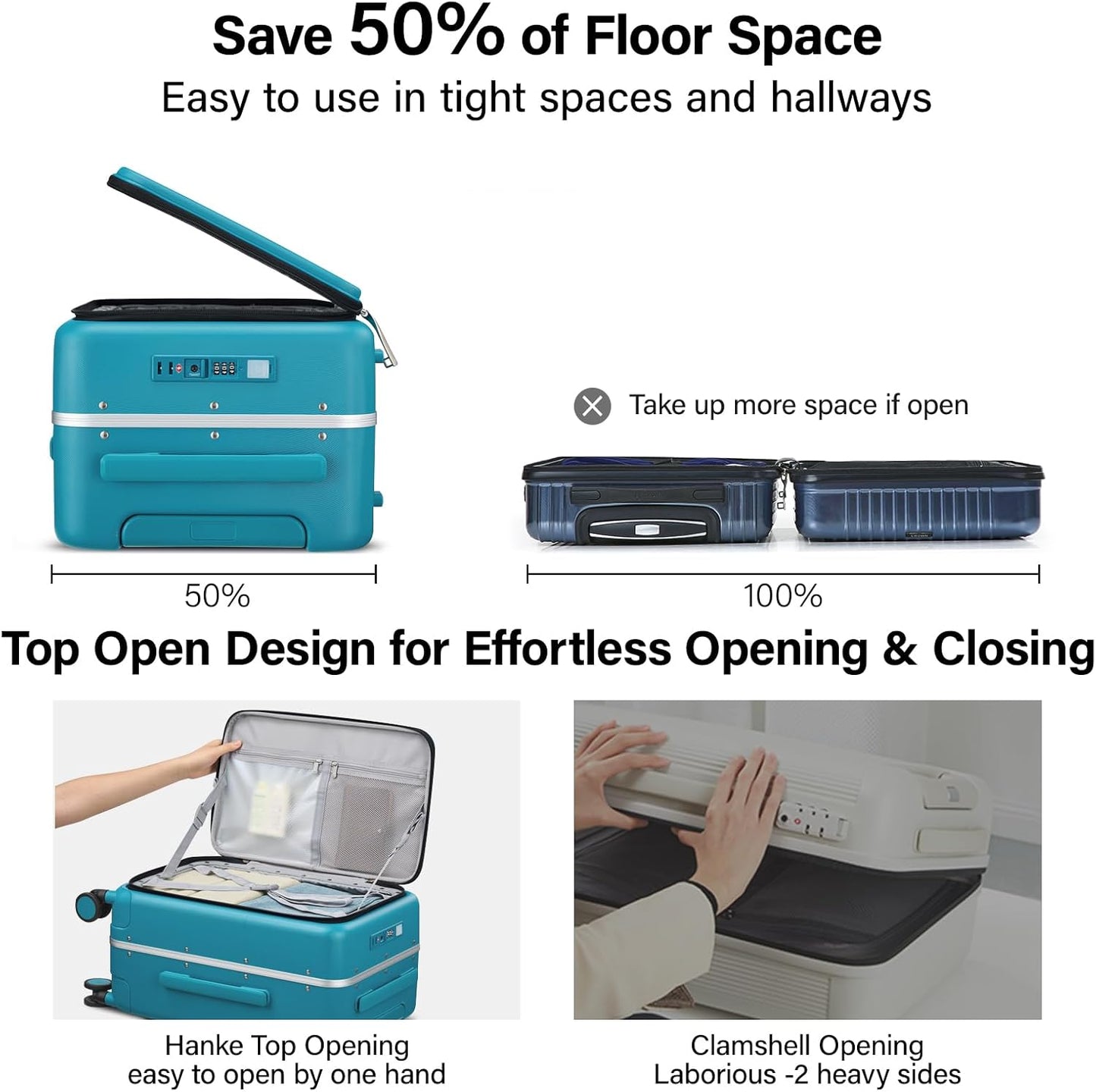 Hanke 24 Inch Luggage with Cup Holder and Charge,Top Opening Hard Shell Suitcases with Wheels and Dividers,Aluminum Frame Trunk Luggage Medium Checked Suitcase with Lock for Travel,Caribbean Blue