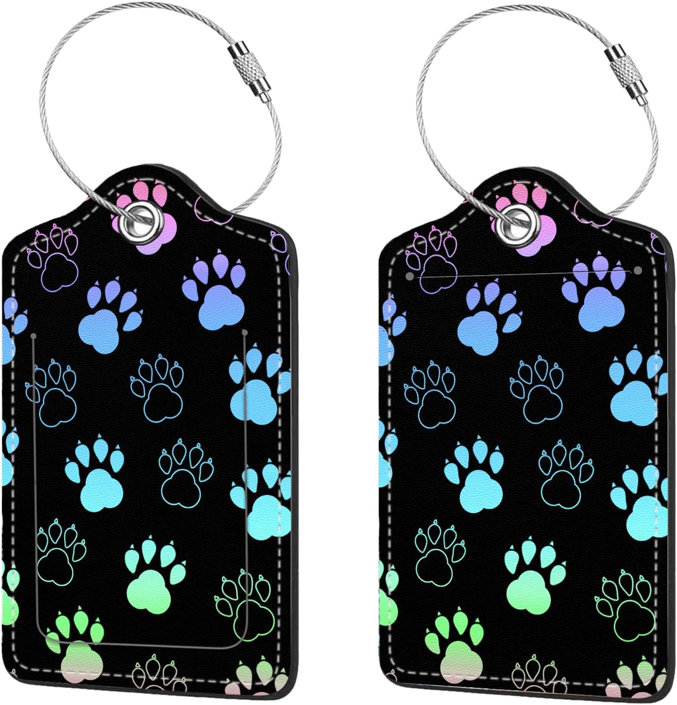 2 Pcs Luggage Tags for Suitcases, PU Leather Cruise Ship Luggage Tags with Privacy Cover Label Address Card and Durable Metal Ring Suitable for Men Women Handbags Backpacks Schoolbag,Dog Paw Print