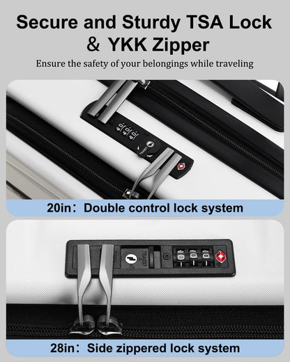 Luggage Sets 2 Pieces, 20 Inch Carry On Luggage and Expandable 28 Inch Checked Luggage with Spinner Wheels, Lightweight ABS+PC Hard Shell Suitcase with Front Opening, TSA Lock (White, 20/28)