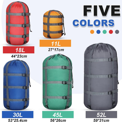 5 Pack Compression Stuff Sack 5 Assorted Size Sleeping Bag Stuff Sack Ultralight Sleeping Bag Cover Space Saving Gear for Travel Outdoor Camping Hiking Backpacking