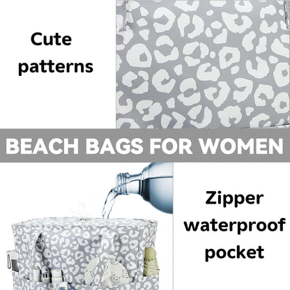 LEDAOU Large Beach Tote Bag Women Waterproof Sandproof Zipper Beach Tote Bag for Pool Gym Grocery Travel with Wet Pocket