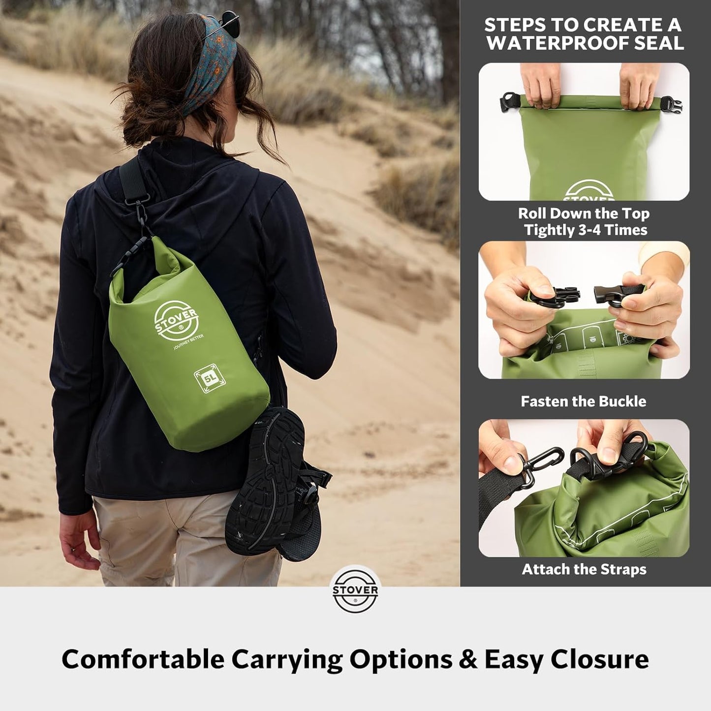 STOVER 5/10/25/30/40/55L Waterproof Backpack- Floating Dry Bag for Kayaking, Travel, Beach, Hiking, & Camping, Men/Women