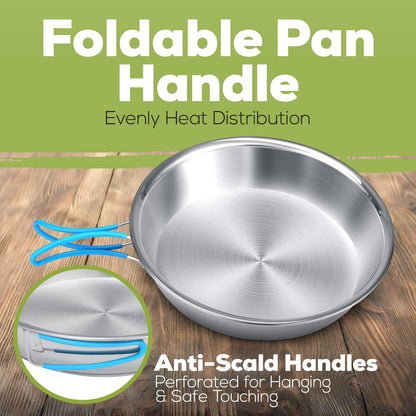 WEALERS Camping Cookware & Dinnerware Set- 17 Pieces Stainless Steel Pots and Pans Set with Plates, Bowls & Sporks in Travel Mesh Bag for Camping, Trekking, Backyard Picnic & Backpacking Gear