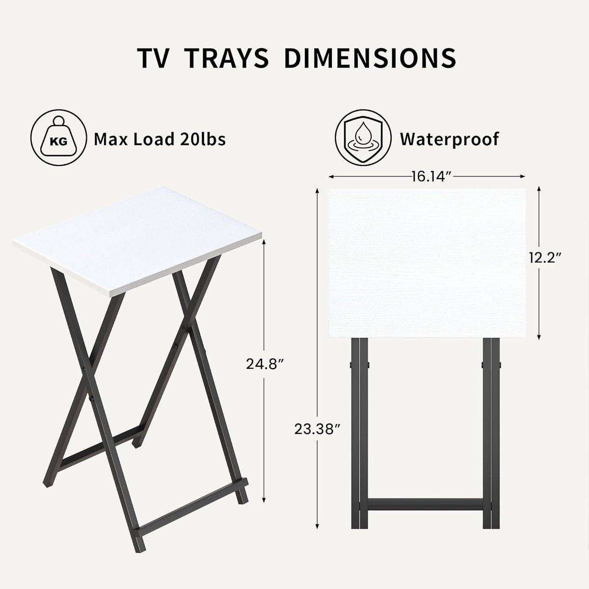Foldable TV Trays, Small Folding Table, TV Trays Set of 2, TV Dinner Tray, Side Table for Bed, Couch, Portable Easy to Move, White