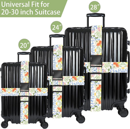 Roses Flowers Luggage Straps for Suitcases, Adjustable Luggage Travel Belts to Keep Luggage Security While Travel, Strong Polyester Fabric, Easy-to-Recognize Stylish Design Travel Accessories, 2 Pack