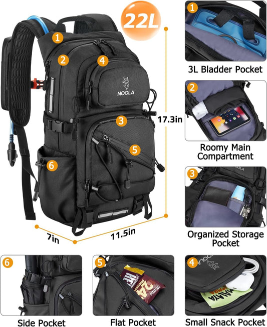 NOOLA Hydration Backpack with 3L Water Bladder, 22L Water Backpack for Hiking Cycling Running Biking, Lightweight Hiking Pack